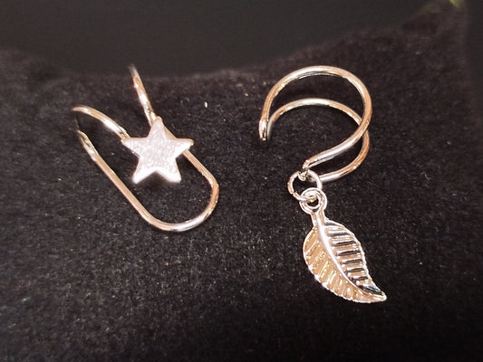Silver earrings with star and leaf charms